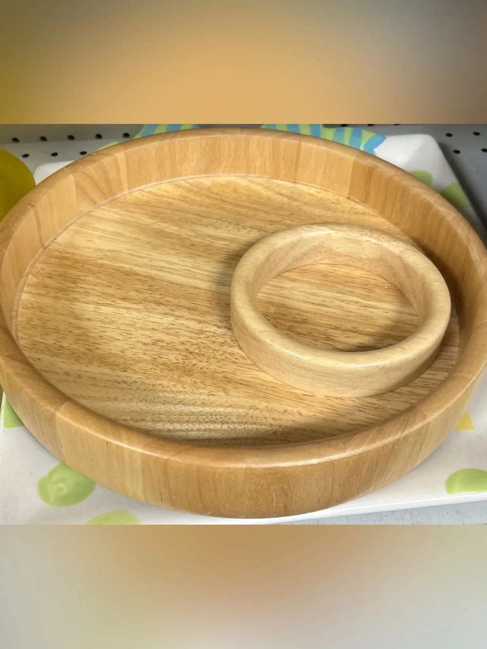 Oak Wooden Chip & Dip Serving Tray - Natural Wood